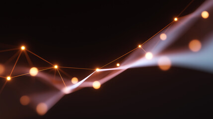 A vibrant abstract background depicting glowing orange orbs connected by illuminated lines, forming a dynamic, curving network against a dark backdrop, symbolizing modern technology and data flow.