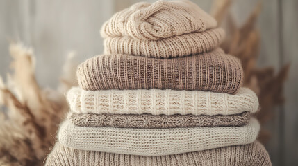 Minimal trendy capsule wardrobe in natural colors for cold weather. Autumn and winter fashion