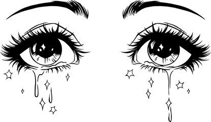 Cute crying anime girl eyes. Vector illustration