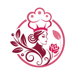 Feminine culinary logo featuring swirling leaf art vector