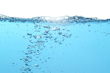Air Bubbles Float Up in Water. Water Splashing, Pure Drinking Water, Oxygen Relaxation. Blue Water...