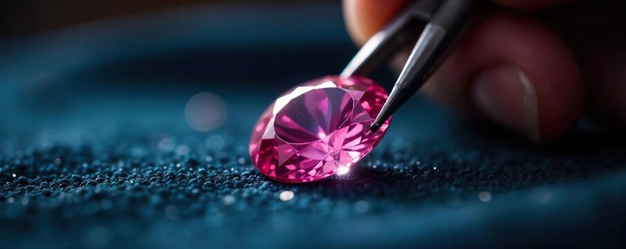Jeweler Examining Sparkling Topaz Gemstone with Precision Tools on Velvet