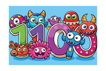 Obraz premium Colorful Cartoon Monsters Celebrating the Number Ten A Playful Illustration for Children with Cheerful Characters