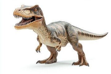Tyrannosaurus Rex Toy Model Dinosaur Ancient History Carnivore Predator Wildlife on white background. Generative Ai