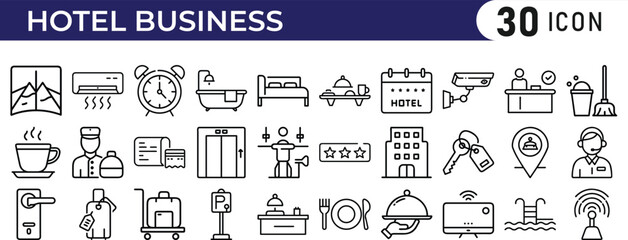 Hotel Business icon set. vector line icon set. Editable icon .