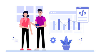 IT team auditing cloud infrastructure flat vector illustration