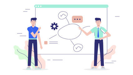 Startup founders planning market entry strategy flat vector illustration