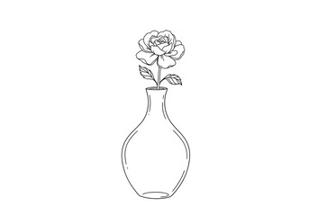 Minimalist rose illustration in a vase line art style