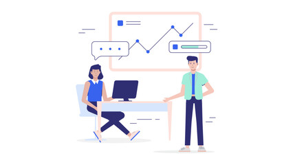 CEO sharing company vision with employees flat vector illustration