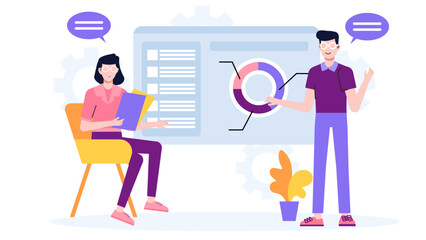 Startup founders planning market entry strategy flat vector illustration