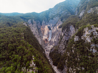 Boka Waterfall or Slap Boka in the western part of Slovenia, near the Soča River. Triglav National...