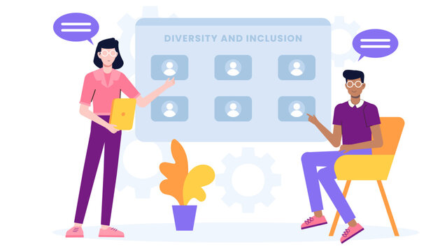 HR team hosting diversity and inclusion webinar flat vector illustration