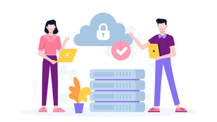 IT team auditing cloud infrastructure flat vector illustration
