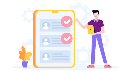 HR manager creating onboarding checklist flat vector illustration