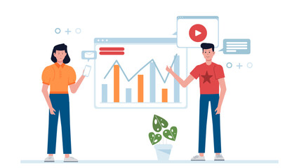 Startup founders planning market entry strategy flat vector illustration