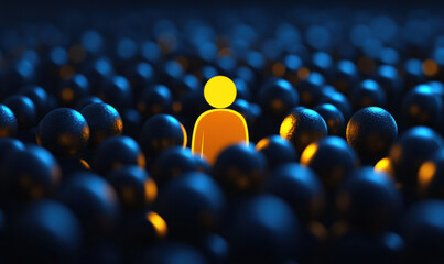 Fototapeta premium Unique Leader Standing Out in Cartoon Crowd of Business People