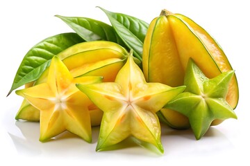 Fototapeta premium Bunch of star fruit with green leaves