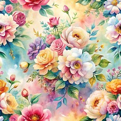 Colorful flower painting with a blue sky background