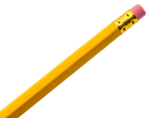 Isolated Yellow Pencil with Pink Eraser Against Transparent Background