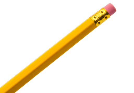 Isolated Yellow Pencil with Pink Eraser Against Transparent Background