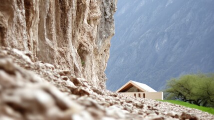 Minimalist Concrete Shelter Integrated into a Rugged Mountainside