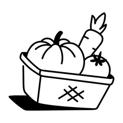 A doodle style icon depicting food basket  
