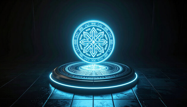 3D Render of Glowing Mystical Sigil Floating in Front of Fantasy Character

