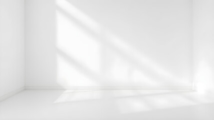 Minimalist White Wall Interior with Sunlight and Window Shadow Empty Room Background. Generative AI.