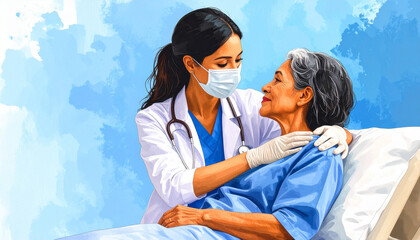 3D Render of Healthcare Worker Comforting Patient in Medical or Clinical Setting