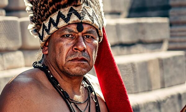 Aztec Warrior's Intense Gaze: Ancient Heritage and Cultural Pride