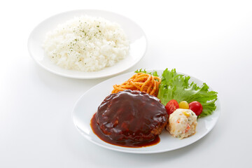 美味しそうに皿盛りされたハンバーグ