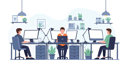 Professional Business Team Working Productively on Computers in a Bright Modern Office Space