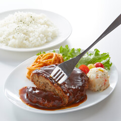 美味しそうに皿盛りされたハンバーグ