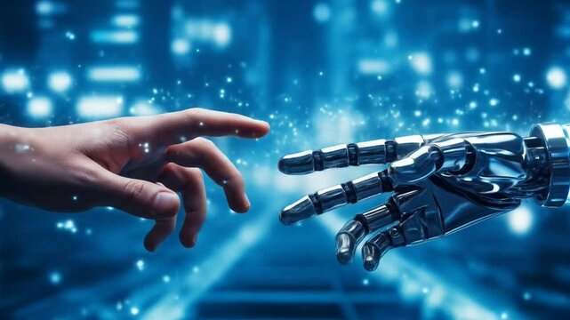 Reaching Hands Symbolizing Human and Mechanical Interaction