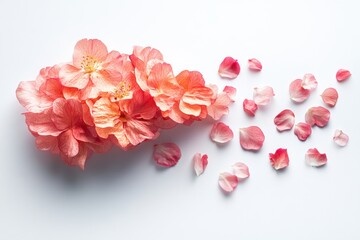 Obraz premium Ethereal Peach Blossoms Bloom Soft Petals Dance in Delicate Floral Still Life on white background. Generative AI
