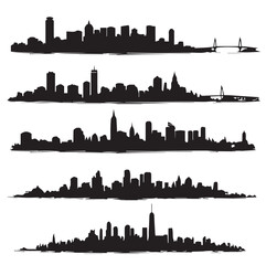 Obraz premium boston city skyline silhouette set, Black & White silhouette set 
