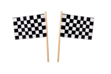 Two checkered racing flags on wooden sticks