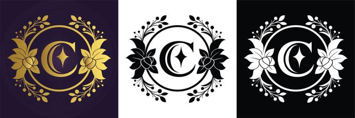 Letter C luxury floral monogram logo template design perfect for branding wedding or boutique identity