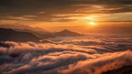 Ultra quality image of sunrise Over a Sea of Clouds and Mountains.