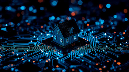 Illuminated miniature house on circuit board
