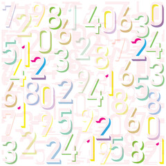 Colorful repeat Number typography print pattern on white background with colorful different numbers on line art effect.