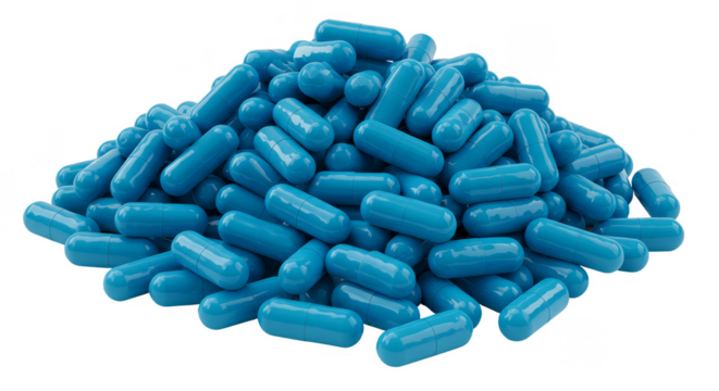 Pile of Blue Medicine Capsules Health Treatment Isolated Background