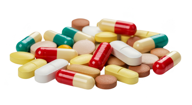 Pile of Colorful Medicine Pills Capsules for Treatment Transparent PNG