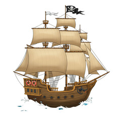 Pirate Ship Illustration Sailing at Sea Detailed Nautical Voyage