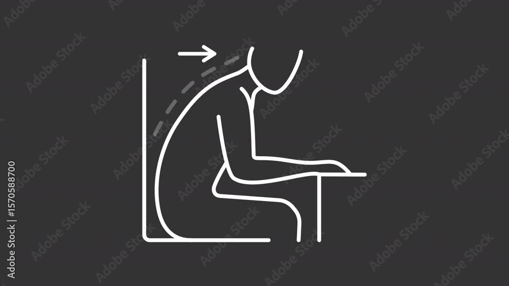 Poster incorrect sitting white line animation. posture problem animated icon. dotted line showing up. workp