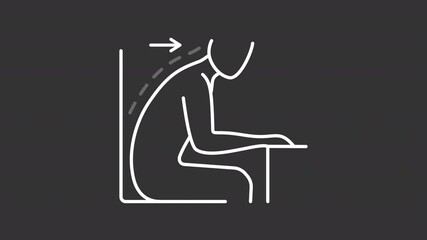 Incorrect sitting white line animation. Posture problem animated icon. Dotted line showing up. Workplace ergonomics. Back health. Isolated element on dark background. Alpha transparent video