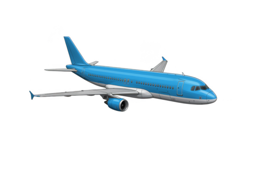 Pixelated Airplane Aircraft Flight in Blue with Transparent Background