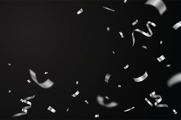 Falling shiny silver confetti and ribbons celebration party design element