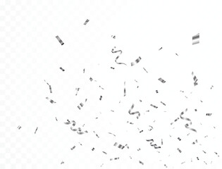 Falling shiny silver confetti and ribbons celebration party design element