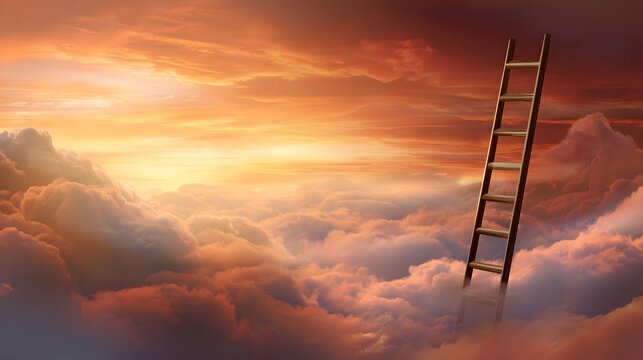 A surreal image of a ladder extending into the dramatic cloud filled sky representing the boundless potential for achievement and the pursuit of ambitious goals